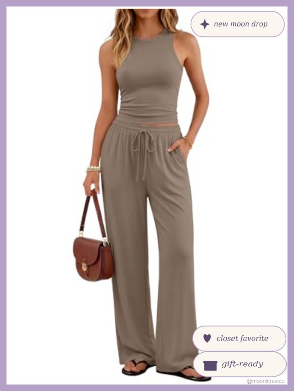 Women's 2 Piece Lounge Set Sleeveless Tank Wide Leg Pants Rayon Spandex